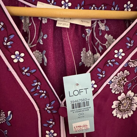 NWT Loft Petite Floral Puff Sleeve Button Midi Dress 00P - Picture 6 of 8